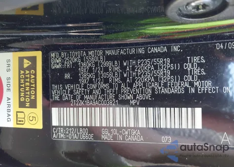 2010 Lexus Rx 350 из США, поврежденный, VIN 2T2ZK1BA9AC003821